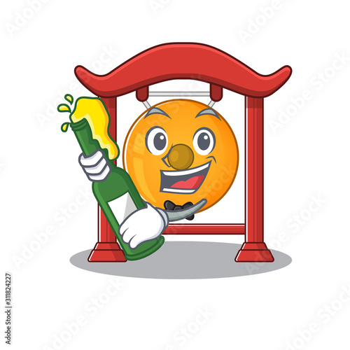Chinese gong Scroll with bottle of beer mascot cartoon style