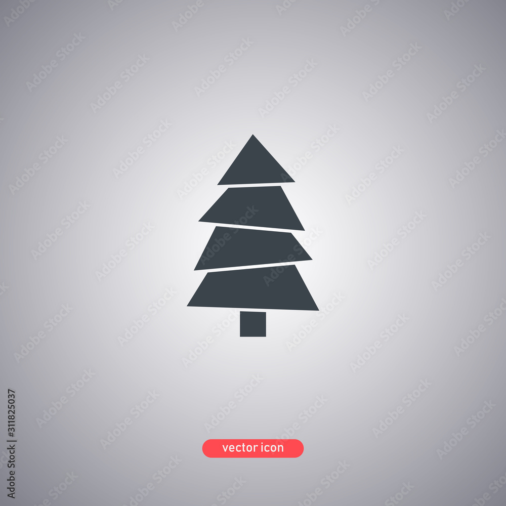 Icon Christmas tree in minimalistic flat modern style isolated on gray background. 