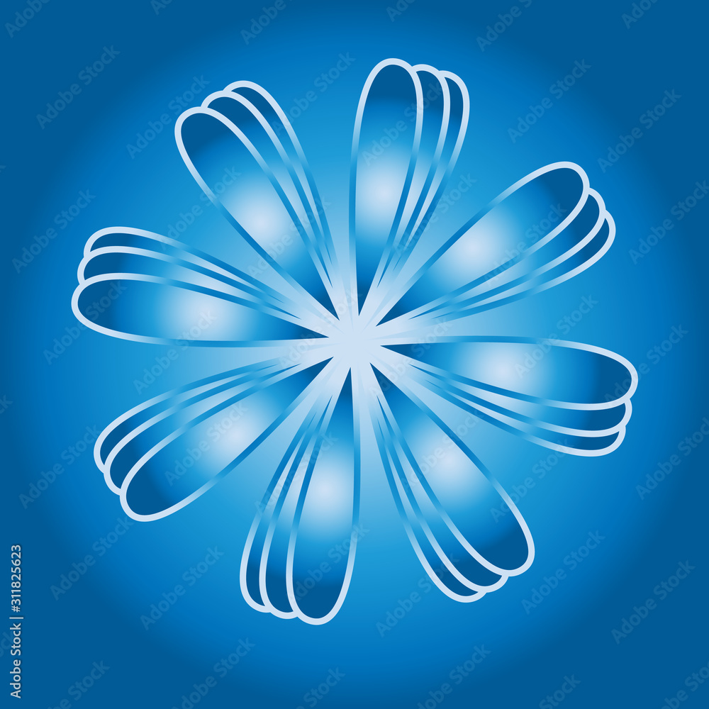 Flower petals located in the shape of a flower on a blue gradient background.