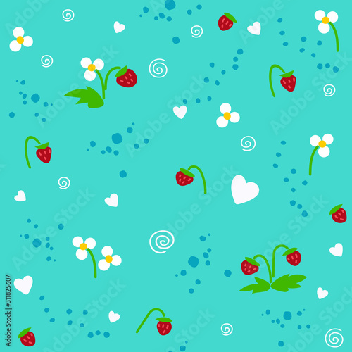 Fototapeta Naklejka Na Ścianę i Meble -  Strawberry on the blue seamless pattern