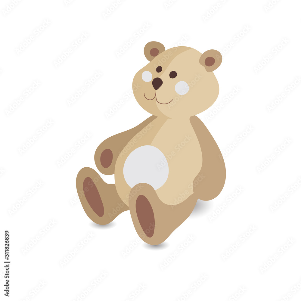 Obraz premium Kids toy teddy bear vector icon isolated on white