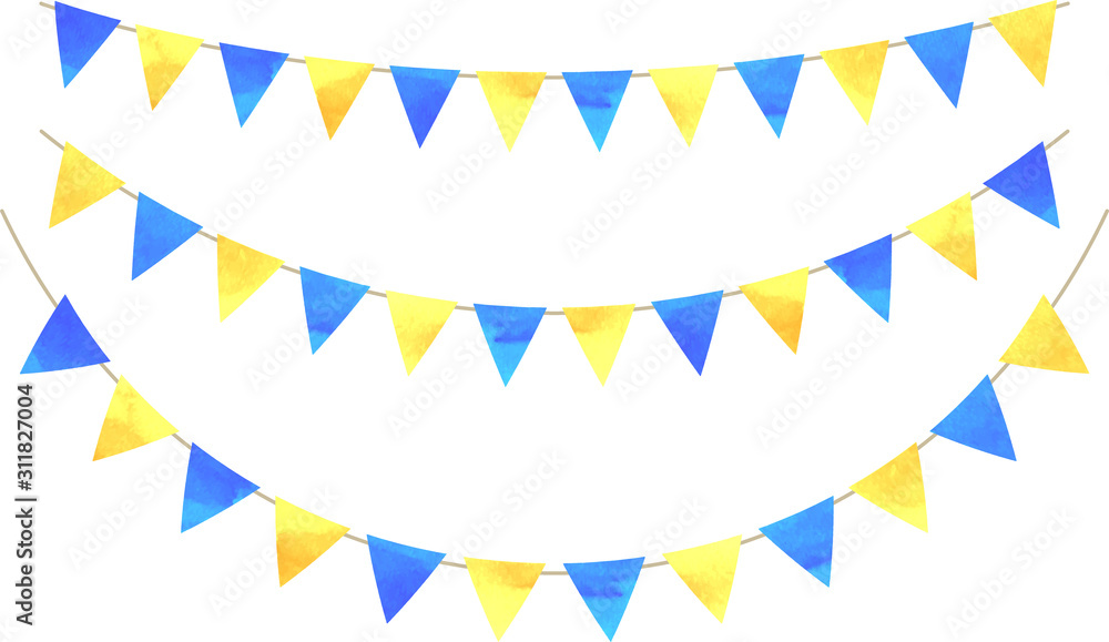 フラッグガーランド フラッグ 三角 ガーランド 水彩 イエロー ブルー 青 黄色 Stock Vector Adobe Stock