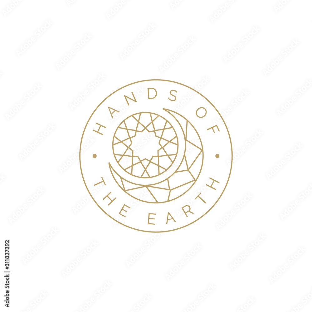 Golden Moon Sun Mosaic Crystal for Astrology Astronomy Horoscope label logo design Golden Moon Sun Mosaic Crystal for Astrology Astronomy Horoscope label logo design