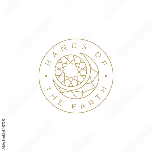 Golden Moon Sun Mosaic Crystal for Astrology Astronomy Horoscope label logo design