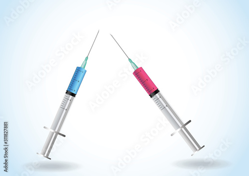 Vector illustration of a syringe. Medical icons vector. Syringe icon medicine drug. Medical care template with syringes before injection in realistic style.
