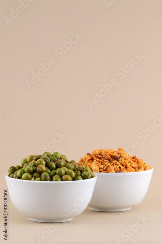 Indian Snacks : Mixture and Spiced fried green peas photo