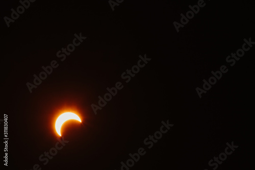 Wankaner, Gujarat, India - 26th December 2019 : View of the partial solar Eclipse from India