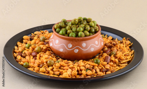 Indian Snack : Mixture and Spiced fried green peas {chatpata matar}. photo