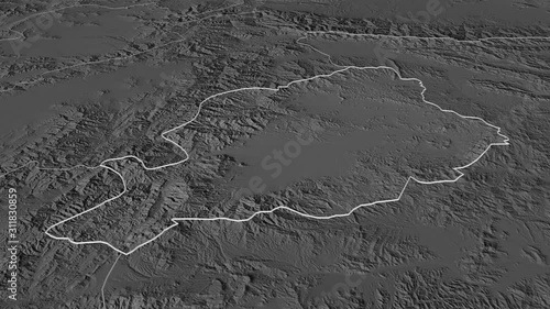 Khost, province with its capital, zoomed and extruded on the bilevel map of Afghanistan in the conformal Stereographic projection. Animation 3D photo