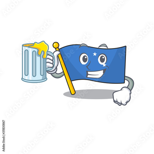 Happy flag micronesia Scroll mascot design with a big glass