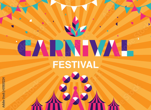 Carnival Typography, Popular Event in Brazil. Festival, Colorful Party Elements ,Carnaval, Travel destination. Brazilian , Geometry Graphic Design, vector illustration