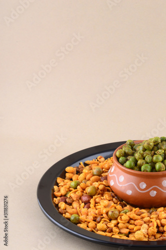 Indian Snack : Mixture and Spiced fried green peas {chatpata matar}. photo