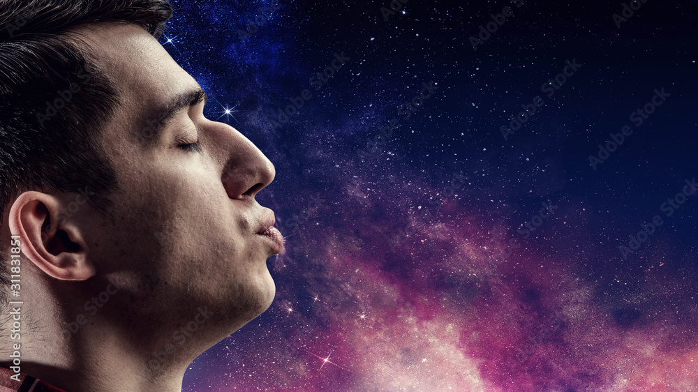 Man giving a kiss . Mixed media Man giving a kiss . Mixed media