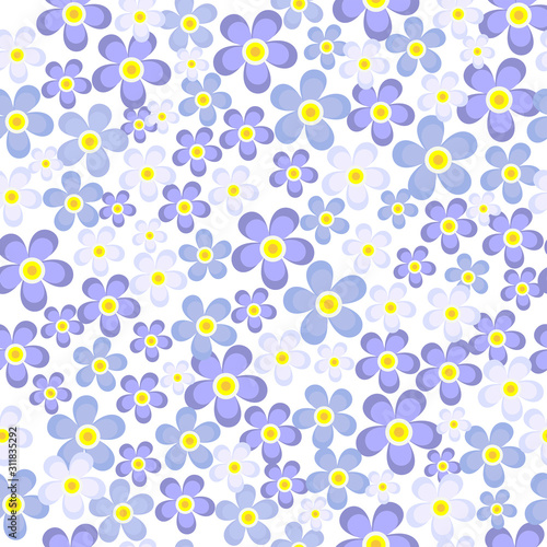 Lilac purple flowers on the white seamless pattern