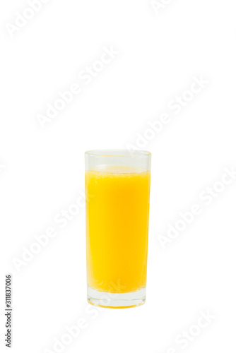 A glass of orange juice isolated on a white background.