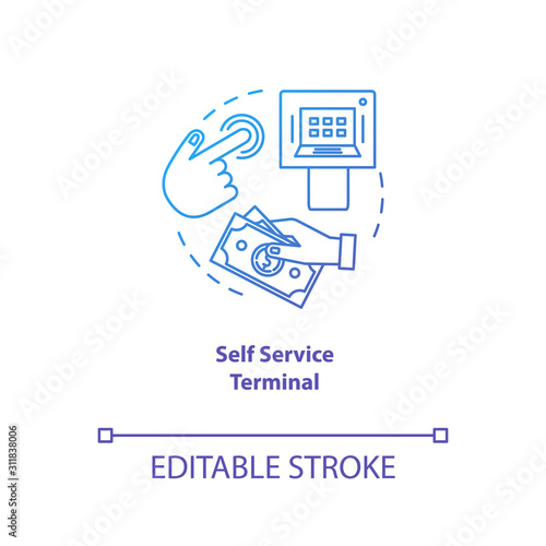 Self Service Terminal blue gradient concept icon. Customer-operated checkout idea thin line illustration. Payment system. Shopping checkout. Electronic transaction. Vector isolated outline drawing