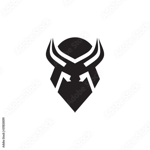 Viking head helmet logo design vector template