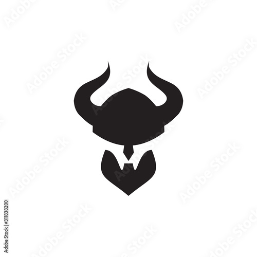 Viking head helmet logo design vector template