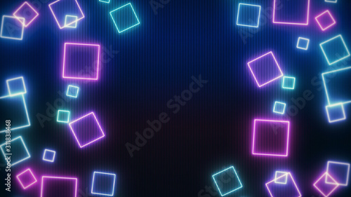 Obraz na płótnie Abstract Retro Sci-Fi Neon bright lens flare colored on black background. Laser show colorful design for banners advertising technologies. Retro style of the 80s w salonie