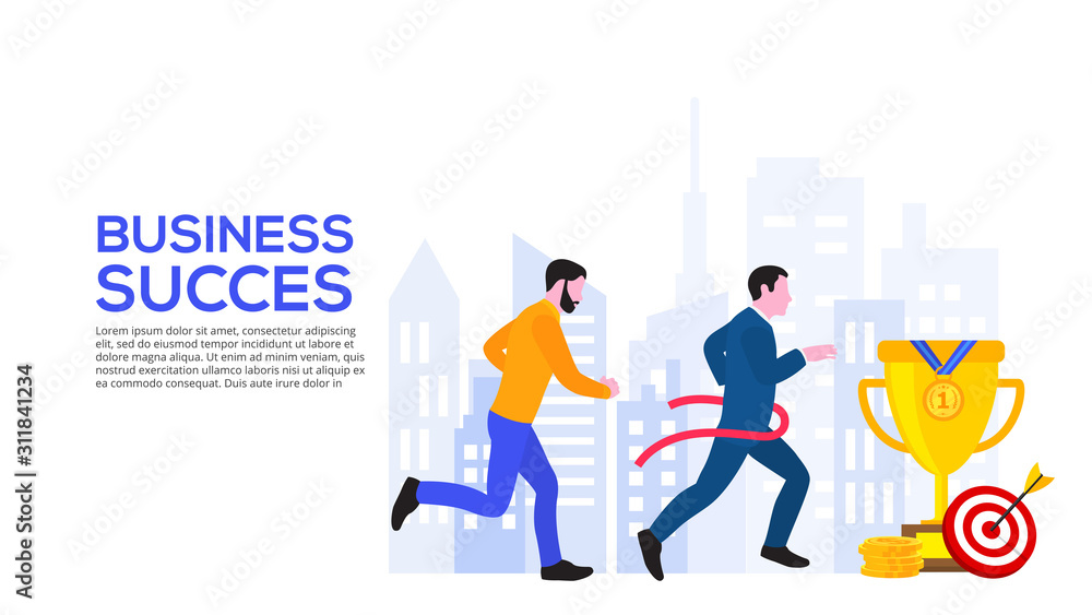 Business design concept with people and gold cup. Flat vector illustration. Landing page template for web Business design concept with people and gold cup. Flat vector illustration. Landing page template for web