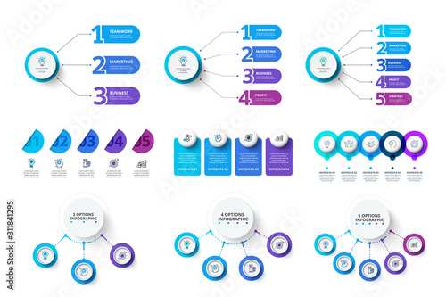Circle elements set for infographic. Template for diagram, graph, presentation and flowchart. Business concept with 3, 4, 5 and 6 options, parts, steps or processes