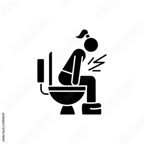 Diarrhea glyph icon. Digestive tract disease. Illness and sickness. Food poisoning. Menstruation problem. Period and PMS symptom. Silhouette symbol. Negative space. Vector isolated illustration