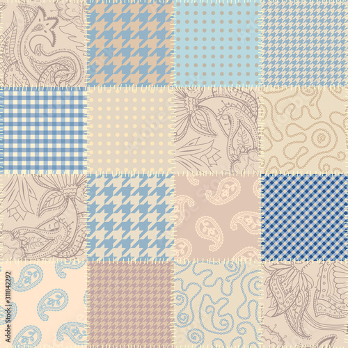 Patchwork textile pattern. Seamless quilting design background.