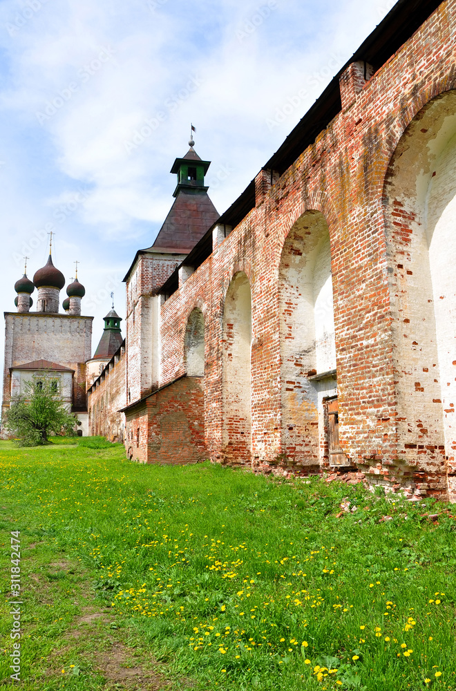 Wall and Gate Church of Candlemas Boris and Gleb Monastery. Russia