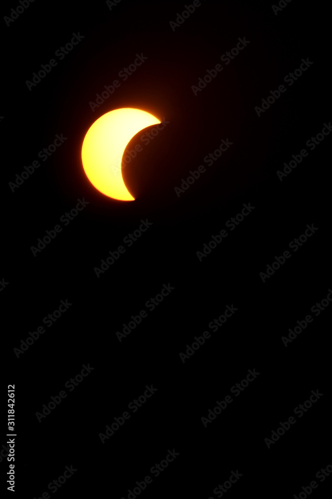 Partial solar eclipse on 26 of Dec. 2019 in Suphanburi, Thailand Partial solar eclipse on 26 of Dec. 2019 in Suphanburi, Thailand