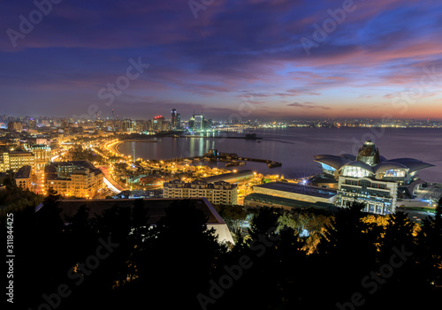 Panorama of Baku at the very beginning of sunrise