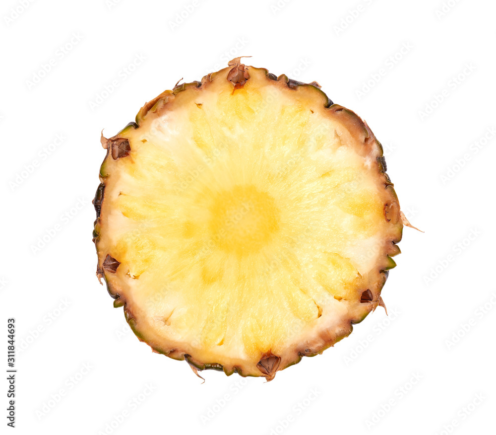 Sliced pineapple isolated on white background. Pieces of pineapple, with clipping path. Top view. Sliced pineapple isolated on white background. Pieces of pineapple, with clipping path. Top view.