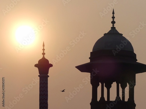 silhouette of the mosque at sunset