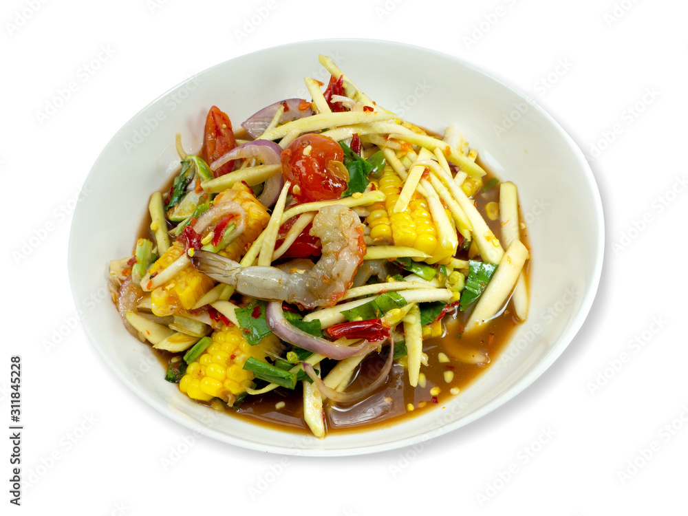 Thai Spicy Salad with Salted   on a white background,with clipping path