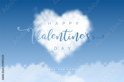 heart shaped clouds in the blue sky. Love and valentine concept.