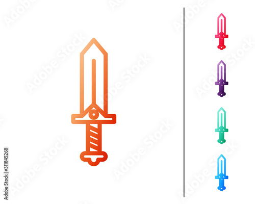Red line Sword for game icon isolated on white background. Set color icons. Vector Illustration