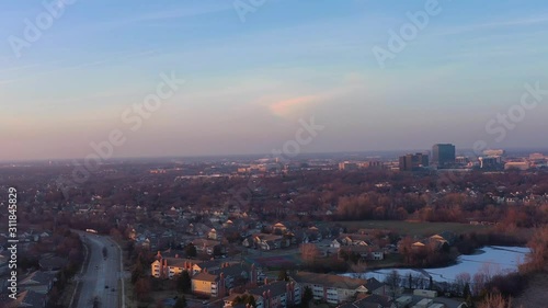 Schaumburg Illinois Aerial Cityscape Panning Left Over Chicago Suburb photo