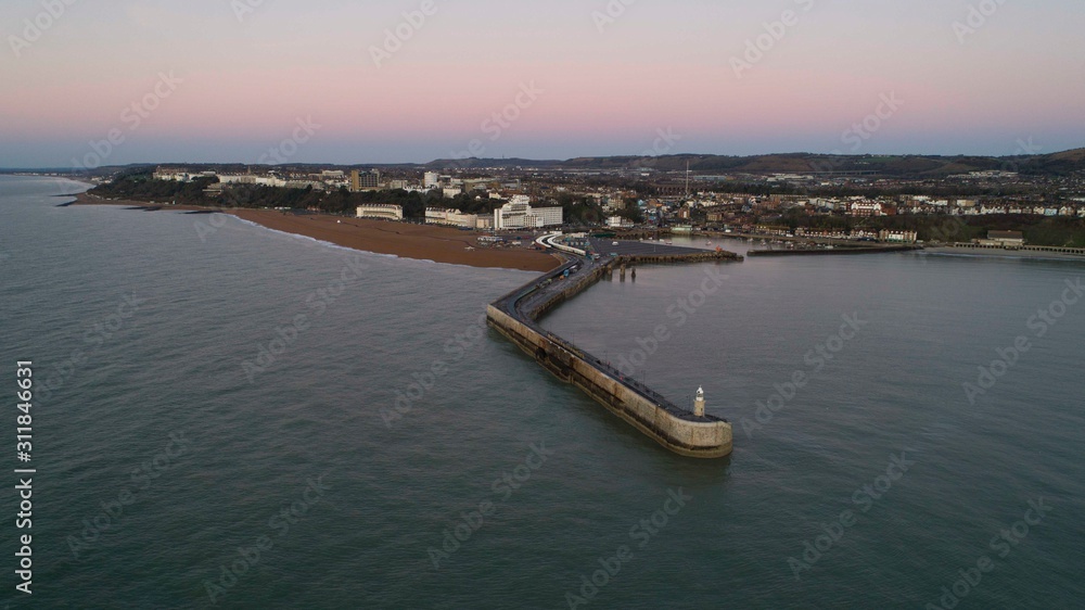 Folkestone and the Harbour Arm from the air.