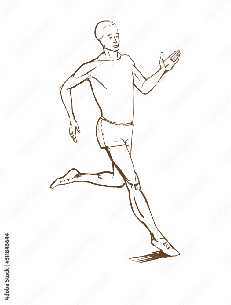 Athlete in sport shorts is engaged jogging outdoors Athlete in sport shorts is engaged jogging outdoors