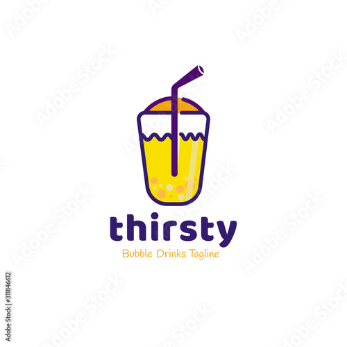 Thirsty bubble tea logo, Cup icon for sweet drinks