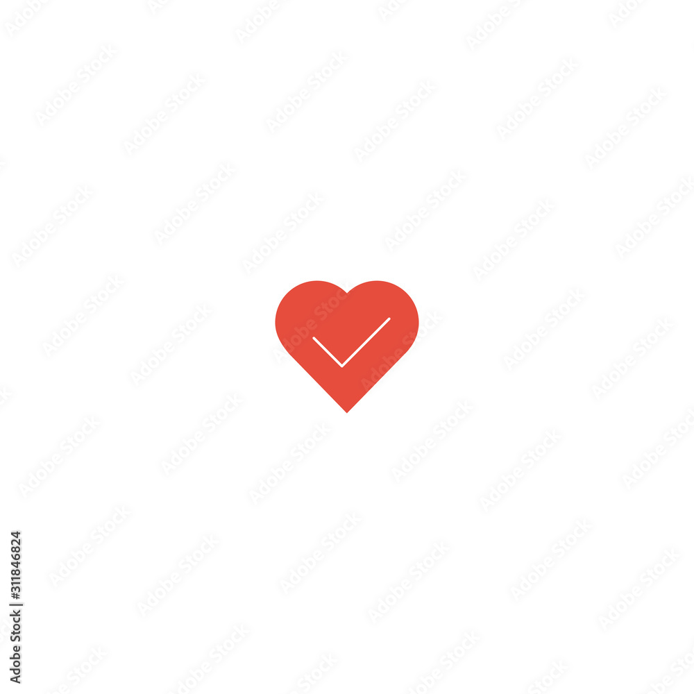 Vector Heart and Tick Icon on white