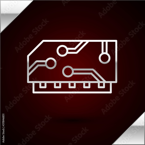 Silver line RAM, random access memory icon isolated on dark red background. Vector Illustration
