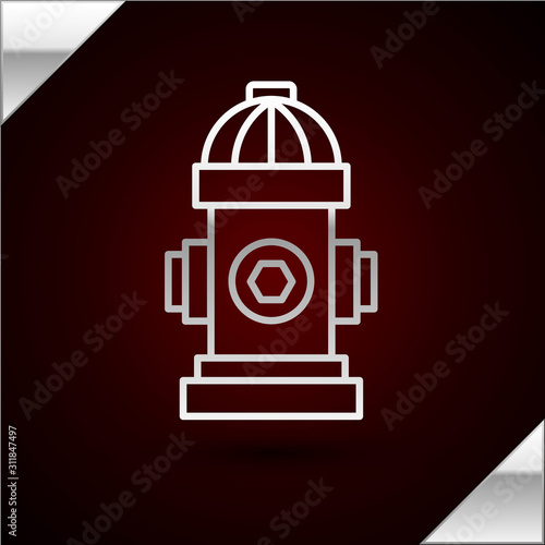 Silver line Fire hydrant icon isolated on dark red background. Vector Illustration