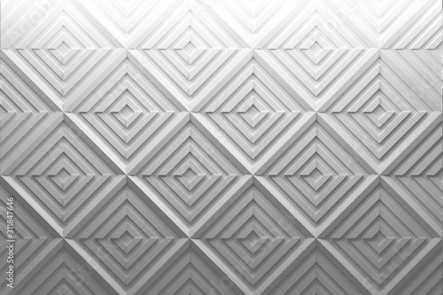 White simple 3d pattern with displaced repeating rotated low poly squares
