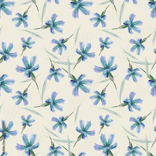 Carnation FLowers Seamless Pattern. Watercolor Background.