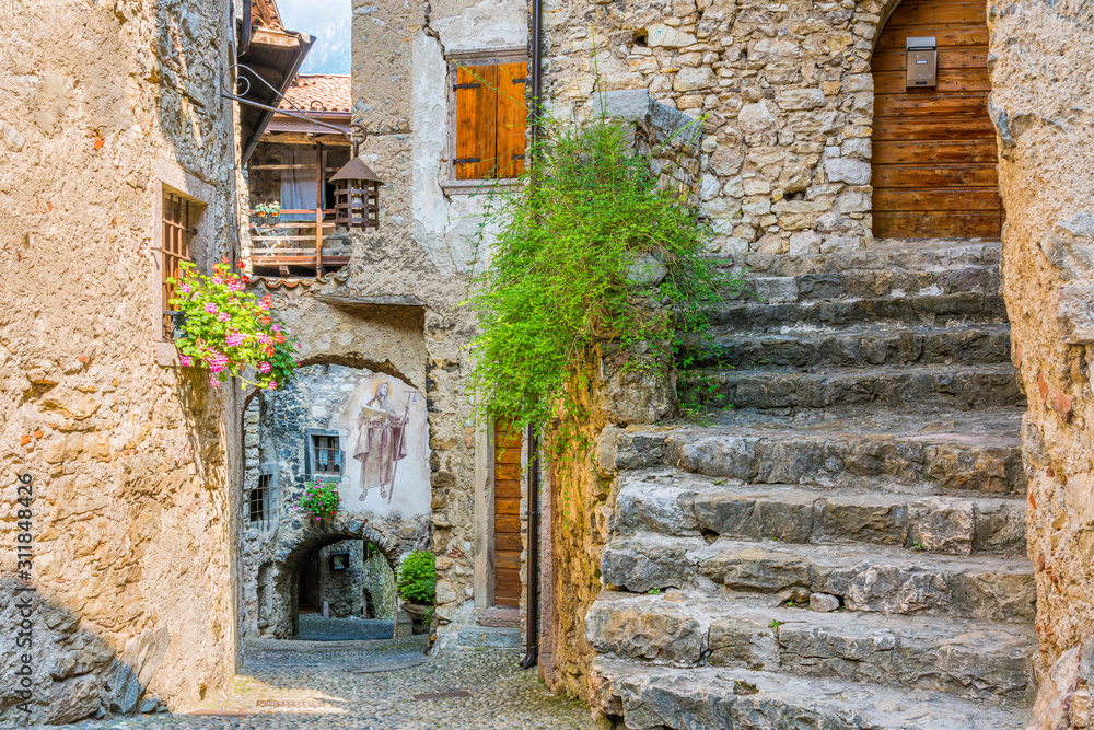 The picturesque village of Canale di Tenno, in the Province of Trento, Trentino Alto Adige, Italy.