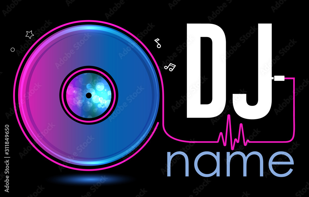 Dj Logo Design. Creative vector logo design with vinyl record. Music  logotype template. For accessory, brand, identity, logotype, company, shop,  dj party. Black background. Mp3 sign. Stock Vector | Adobe Stock