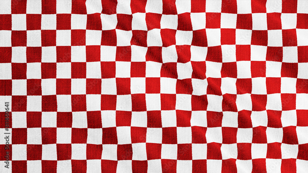 Red and white Checkered fabric cloth is waving animation. Vintage tartan, gingham style cotton plaid wave. Red and white Checkered fabric cloth is waving animation. Vintage tartan, gingham style cotton plaid wave.