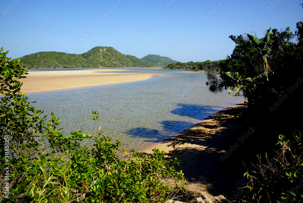 Lagoon landscape with clear waters at Kosi Bay, South Africa - obrazy, fototapety, plakaty 