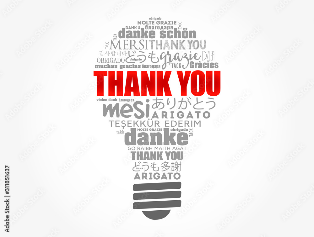Thank You light bulb word cloud in different languages, concept background Thank You light bulb word cloud in different languages, concept background