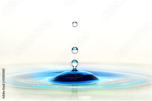 turquoise blue waterdrop splash on bright white background